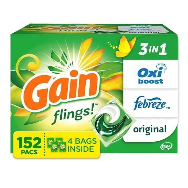 2025/10/1000083773.jpg Gain Flings! 3 in 1 Laundry Detergent Pacs, Original Scents, 152 ct. - Image 1