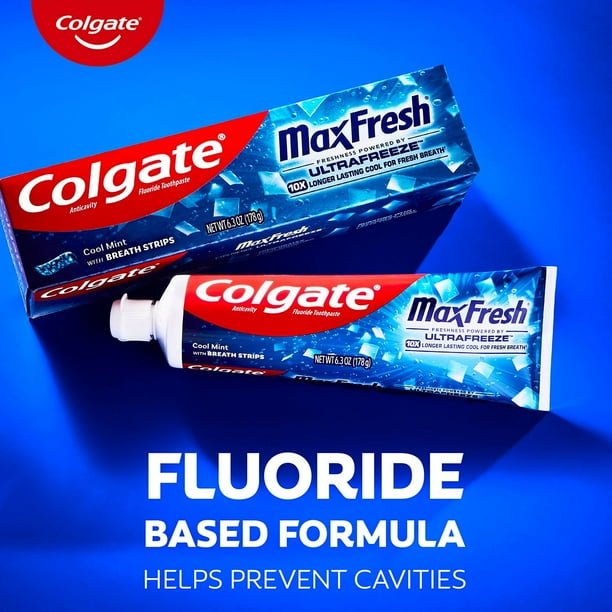 2025/10/1000088283.jpg Colgate MaxFresh Toothpaste with Mini Breath Strips, Cool Mint, 7.3 oz., 5 pk - Image 2