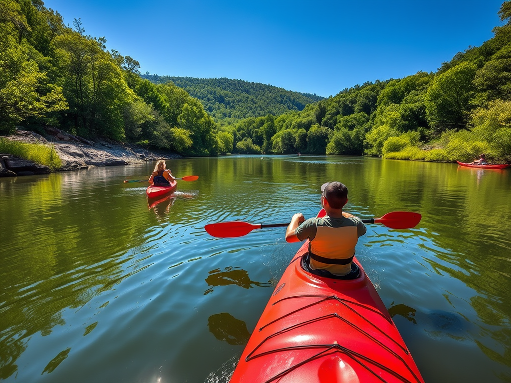 Kayaking on the Buffalo National River near Jasper, one of the best hidden Arkansas small town weekend getaways.
