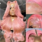 ANDRIA 13x4 HD Lace Front Wig – 28 Inch Pink Body Wave Glueless Synthetic Wig with Pre-Plucked Hairline & Baby Hair | Heat Resistant Fiber