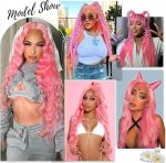 ANDRIA 13x4 HD Lace Front Wig – 28 Inch Pink Body Wave Glueless Synthetic Wig with Pre-Plucked Hairline & Baby Hair | Heat Resistant Fiber - Image 8
