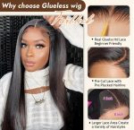 20" Wear & Go Glueless Straight Lace Front Wig – 6x4 HD Lace Human Hair Wig, Pre-Plucked & Pre-Cut, 180% Density, Natural Black - Image 4