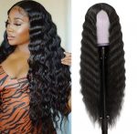 30" Synthetic Lace Front Wig – Long Black Loose Deep Wave (1B) | Natural Simulated Scalp & Crimped Curls
