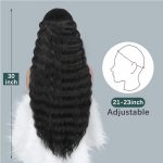 30" Synthetic Lace Front Wig – Long Black Loose Deep Wave (1B) | Natural Simulated Scalp & Crimped Curls - Image 4