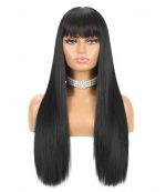 24" Long Straight Glueless Wig with Bangs – Natural Black - Image 6